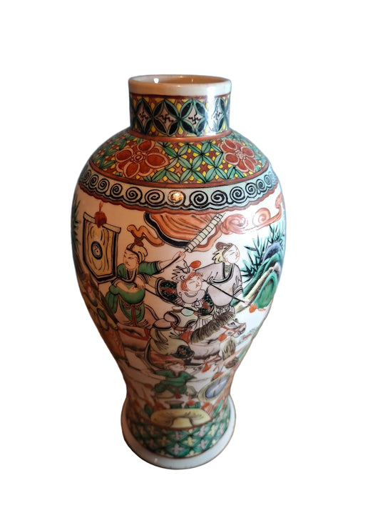 Chinese famille vert Porcelain vase dateing to the 19th century painted with chinese figures and horses 
