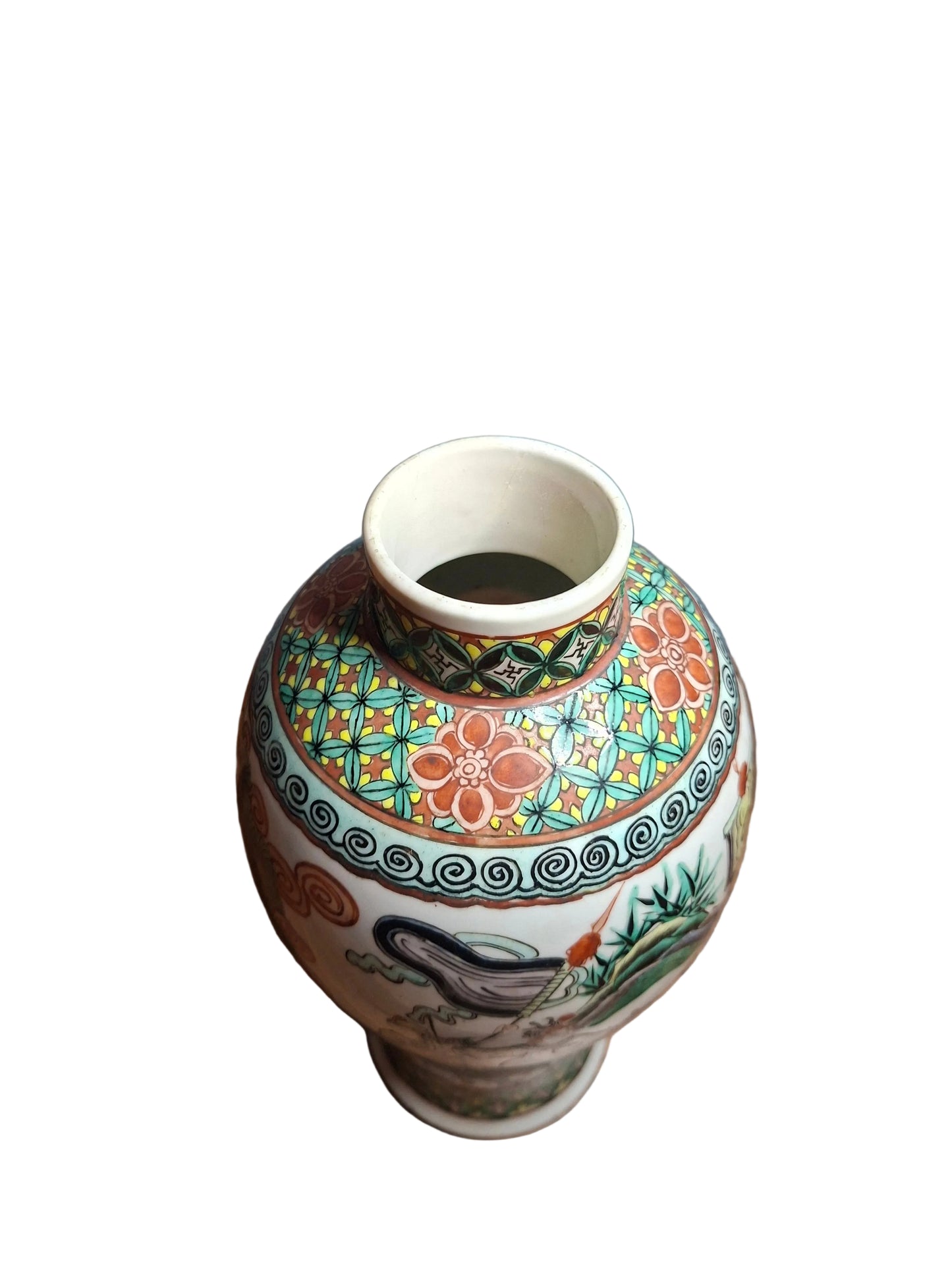 Chinese famille vert Porcelain vase dateing to the 19th century painted with chinese figures and horses #3