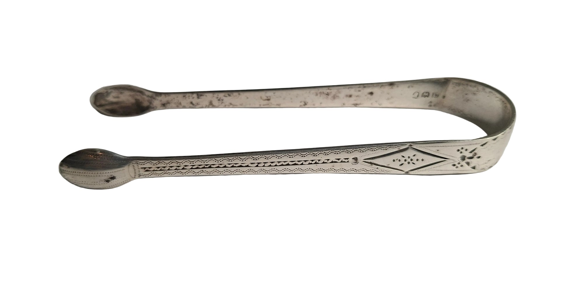 Antique Georgian Silver Sugar Tongs, hallmarked London, 1806. Crafted in solid silver and weighing 32 grams