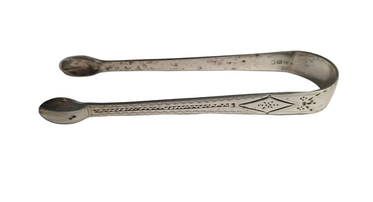 Antique Georgian Silver Sugar Tongs, hallmarked London, 1806. Crafted in solid silver and weighing 32 grams