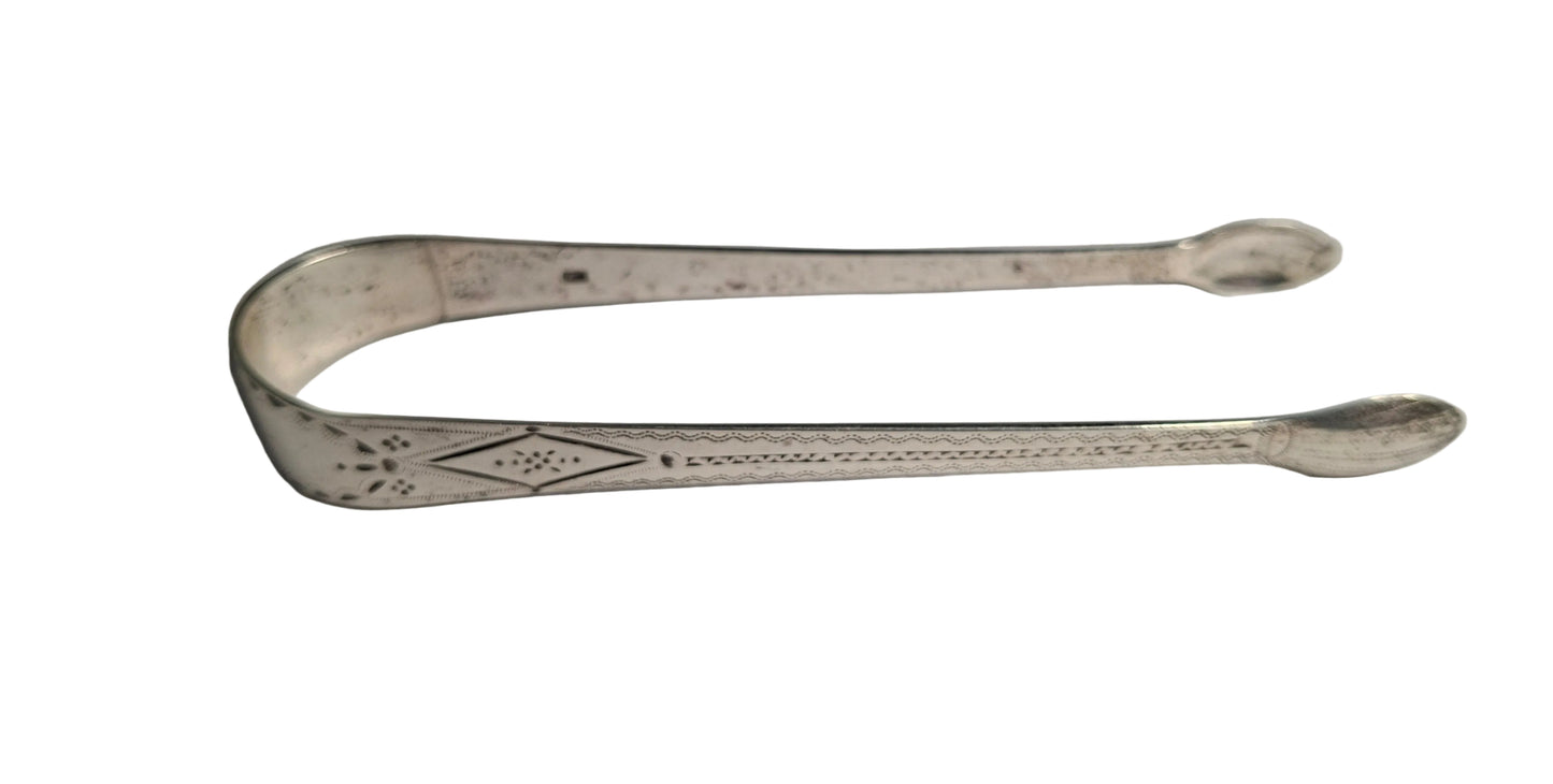 Antique Silver Sugar Tongs, hallmarked London, 1806. Crafted in solid silver and weighing 32 grams
