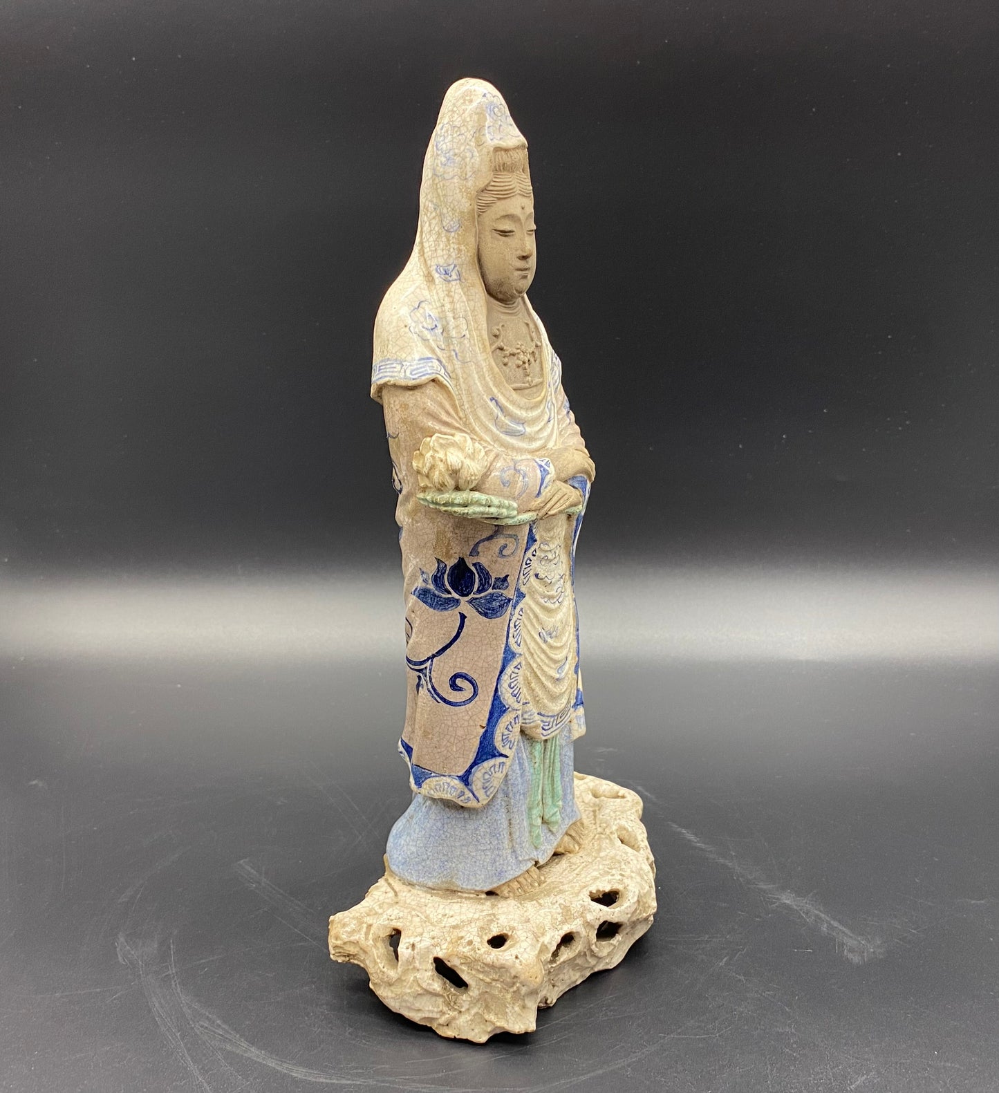 RARE Unusual & Extremely well Modelled Japanese Edo Period Crackle Were Guan Yin Pottery Figurine ANTIQUES & COLLECTABLES USA 