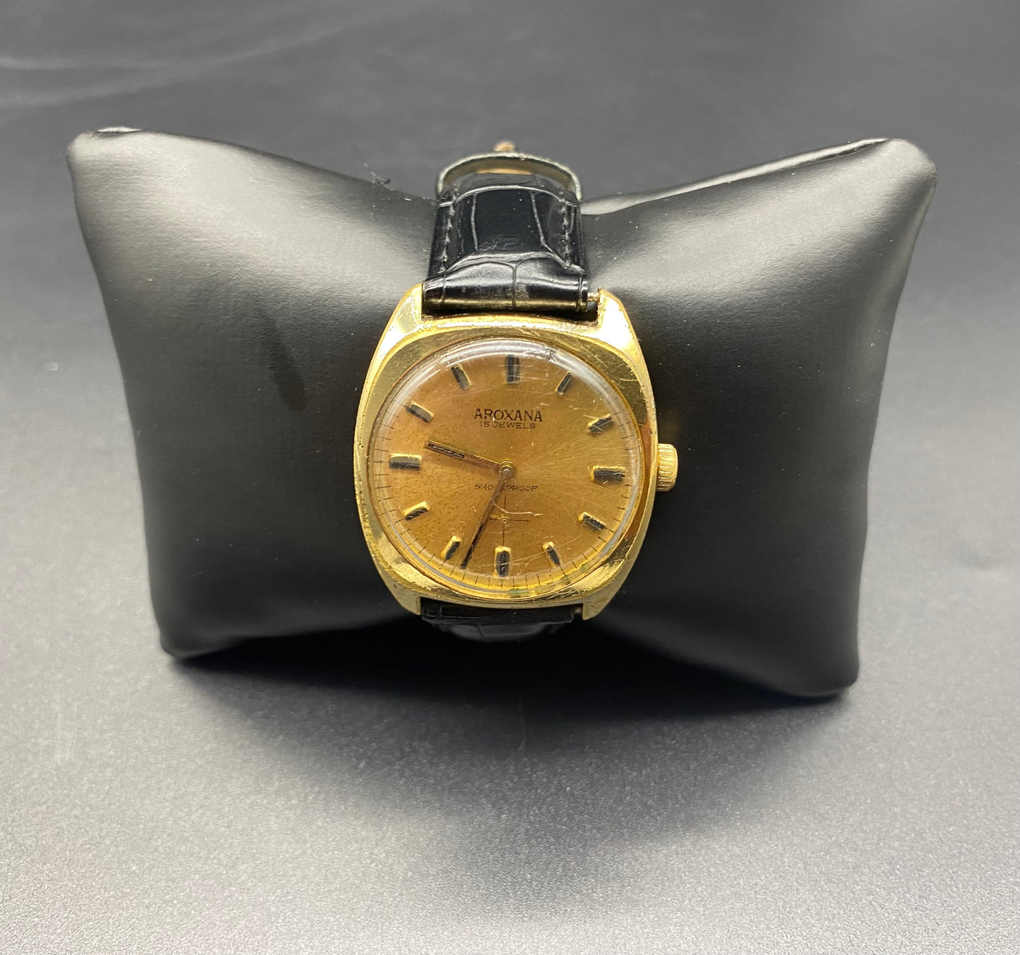 RARE 1960s Mens Mechanical watch on Leather Strap with a Really Nice Champagne Dial 