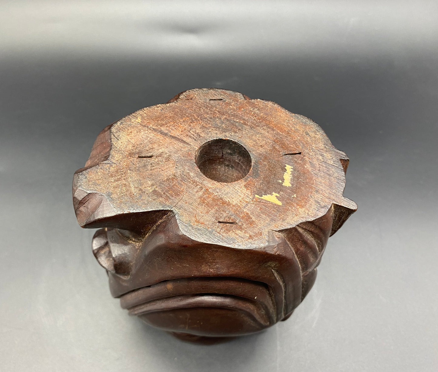 Chinese carved hardwood brush pot, carved wood figure