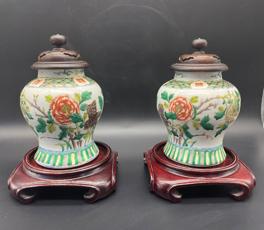 Chinese Famille Vert Porcelain Ginger Jars 19th Century