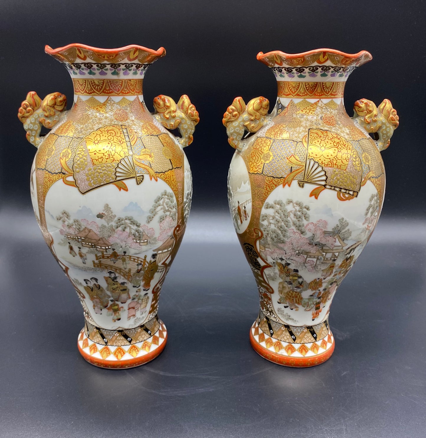 Antique Japanese Satsuma Meiji Vase High Quality SIGNED PAIR