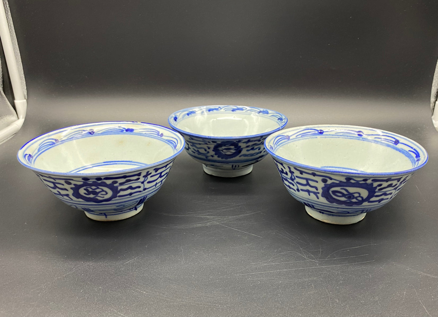 Three Chinese Provencal Blue & White Qing Porcelain Bowls 18th Century  - KBantiques.com