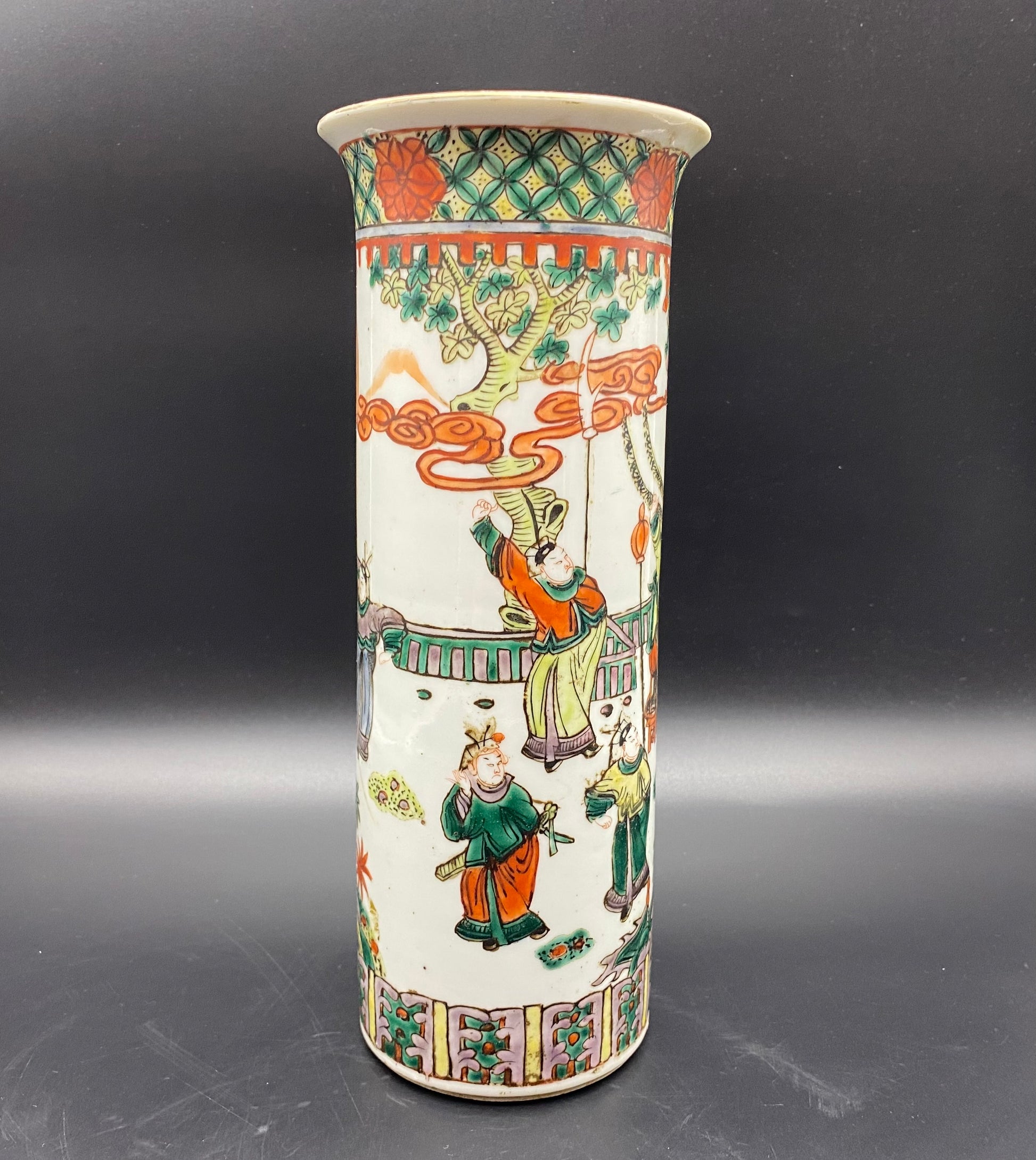 Chinese antique Qing Vase Famille Vert Porcelain Brush Pot