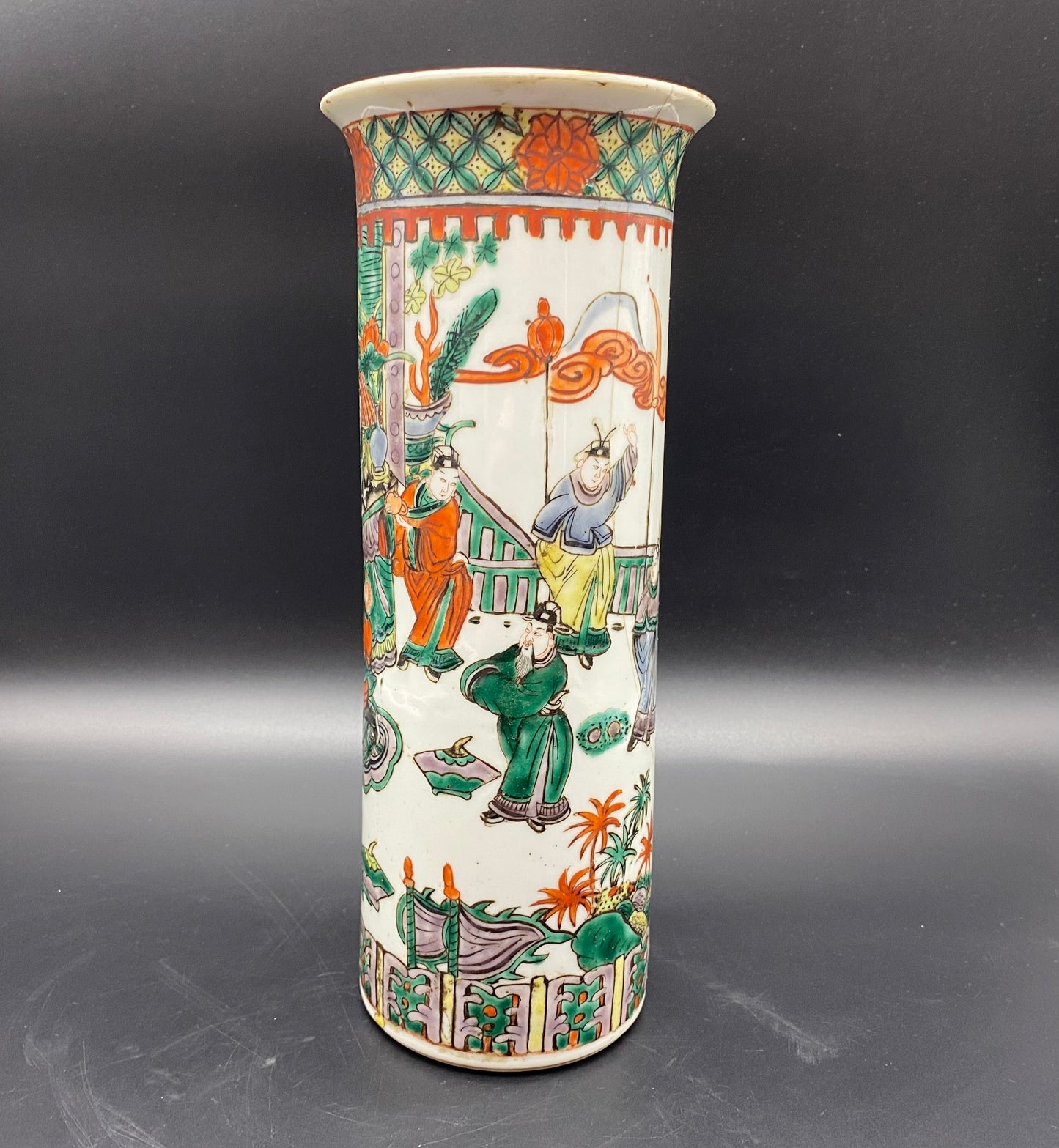 Chinese Qing Vase Famille Vert Porcelain Brush Pot