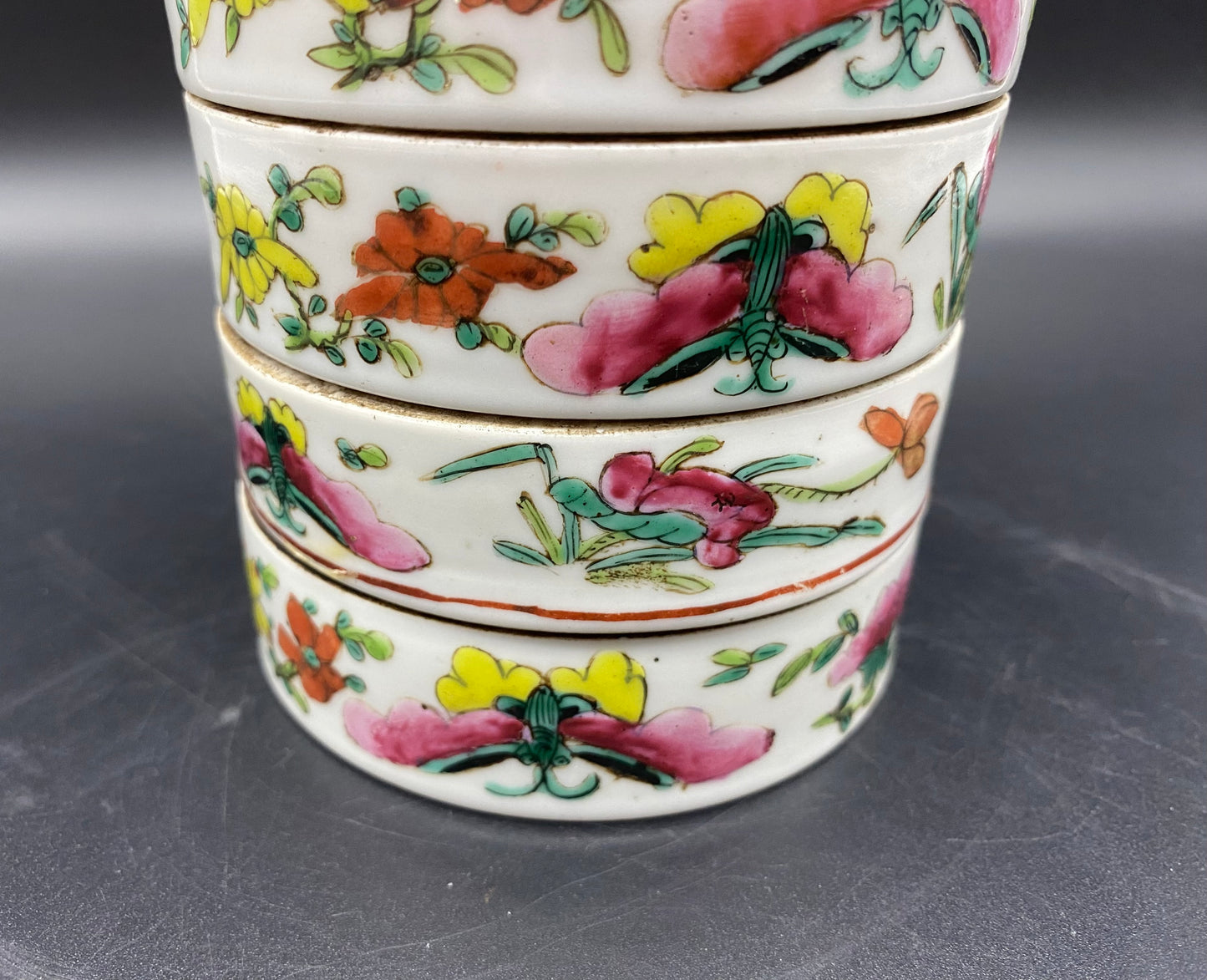 Antique Chinese Porcelain Stacking Box Famille Rose. Qing Period, 19th Century.