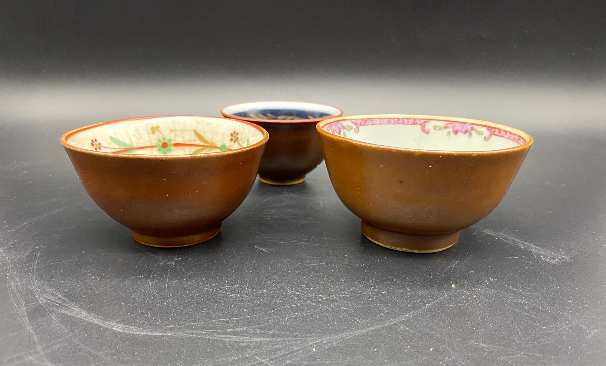 These antique porcelain cafe au lait bowls are a rare find for collectors of Asian antiques.