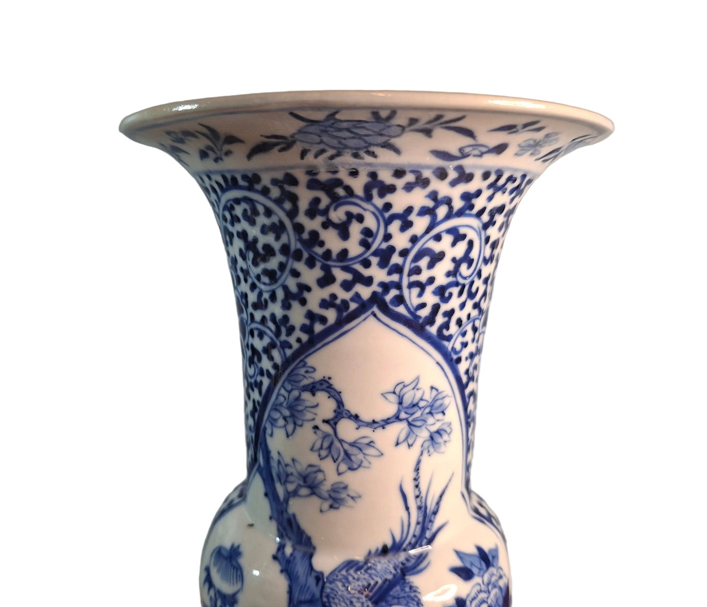 Kangxi Style 19th Century Chinese blue & white vase & Carved Stand 