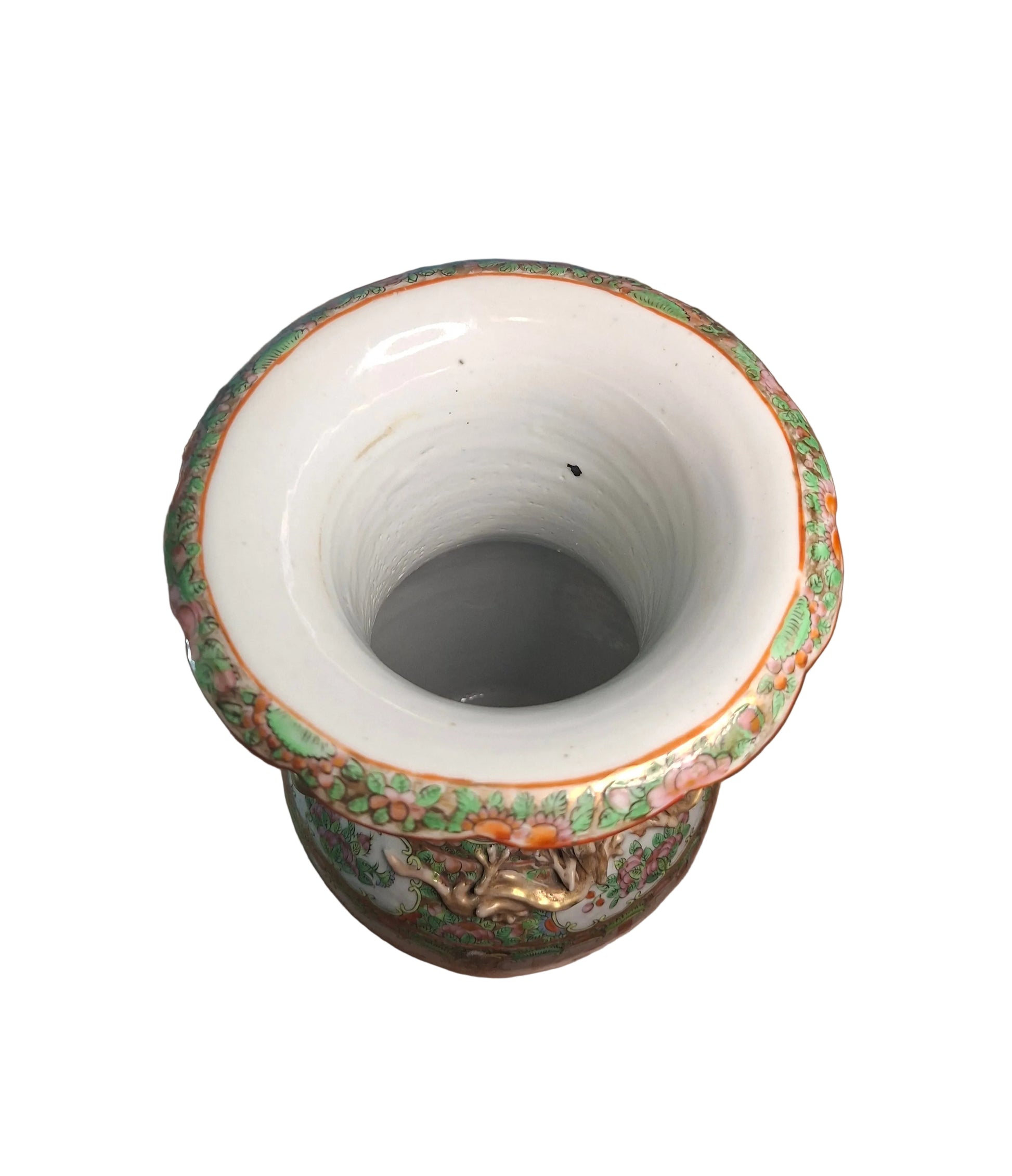 An Old Chinese Vase painted in famille rose enamels with panels of figures and birds