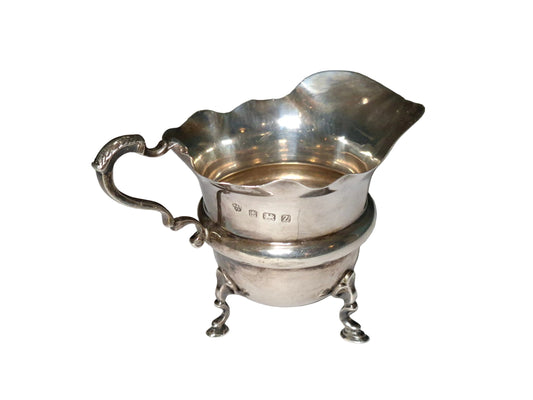 Silver Creamer Jug C Scroll Handle Shaped Supports 9cm High Hallmarked