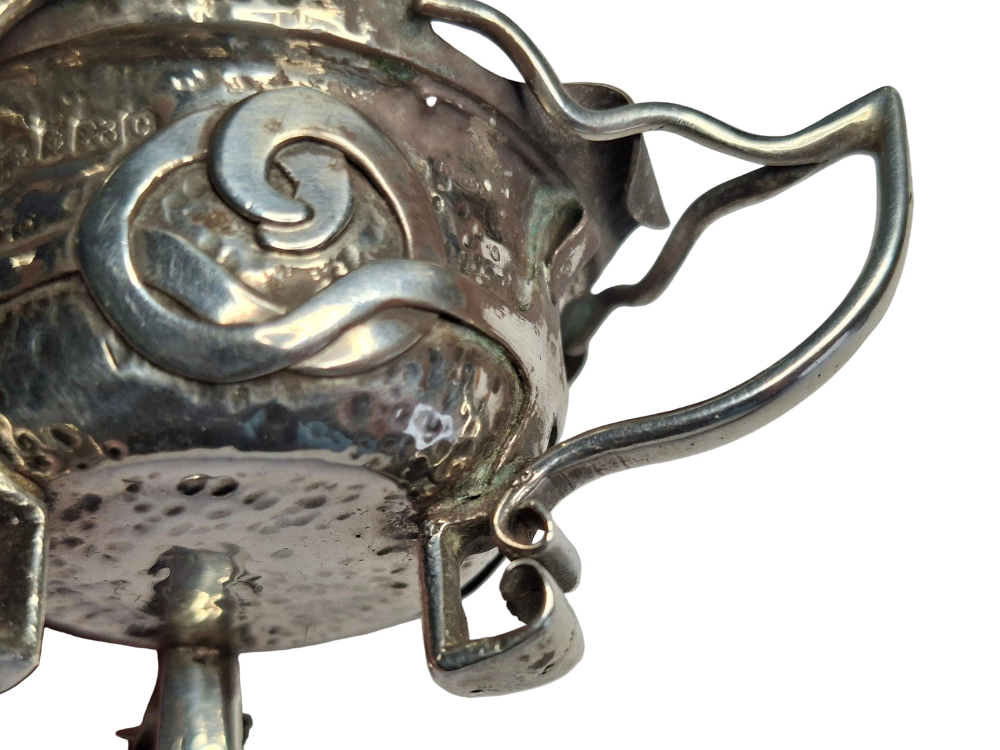 925 Sterling Silver three handled Irish design hammered finish bowl 1902