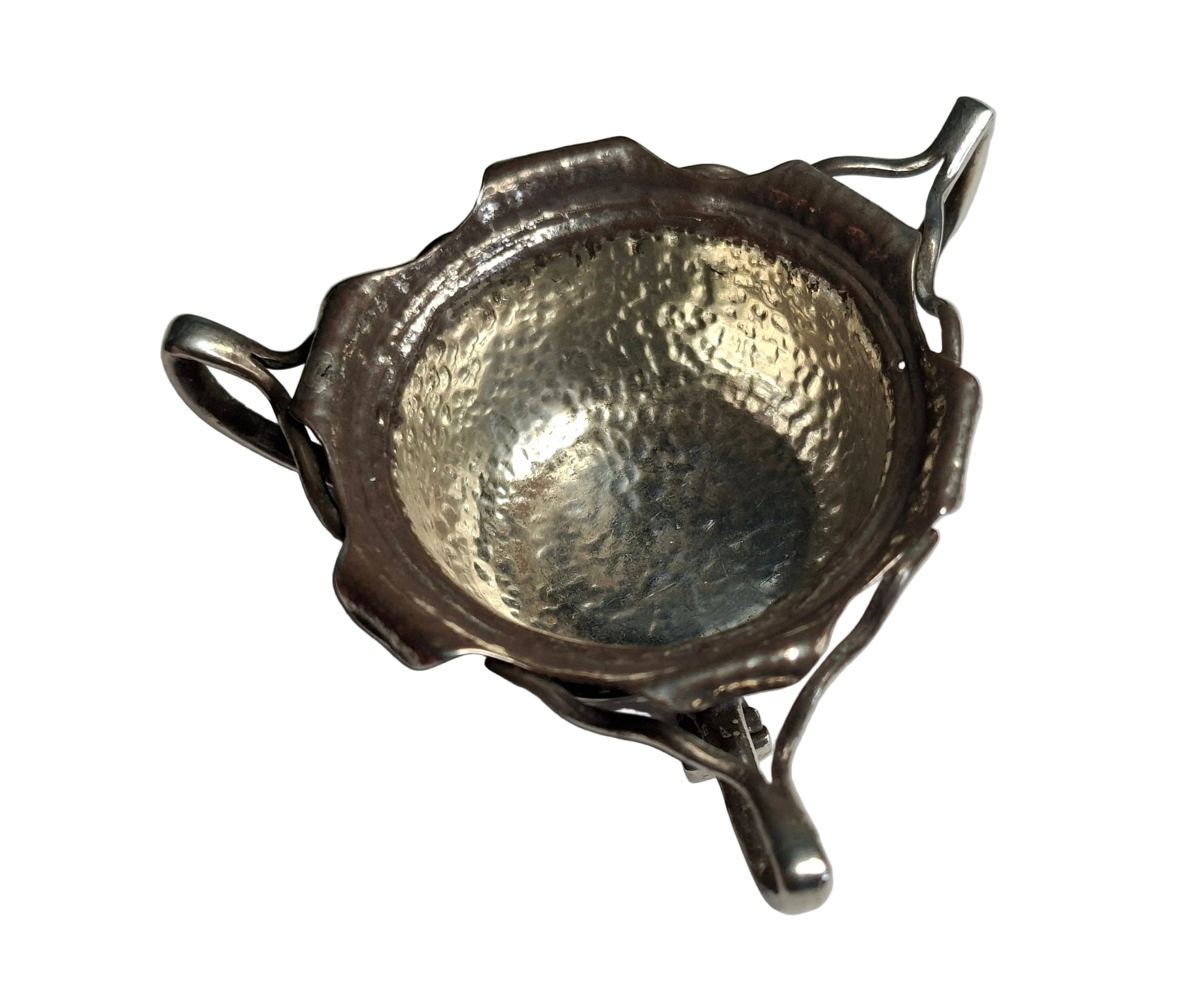 Antique Sterling Silver three handled Irish design hammered finish bowl 1902