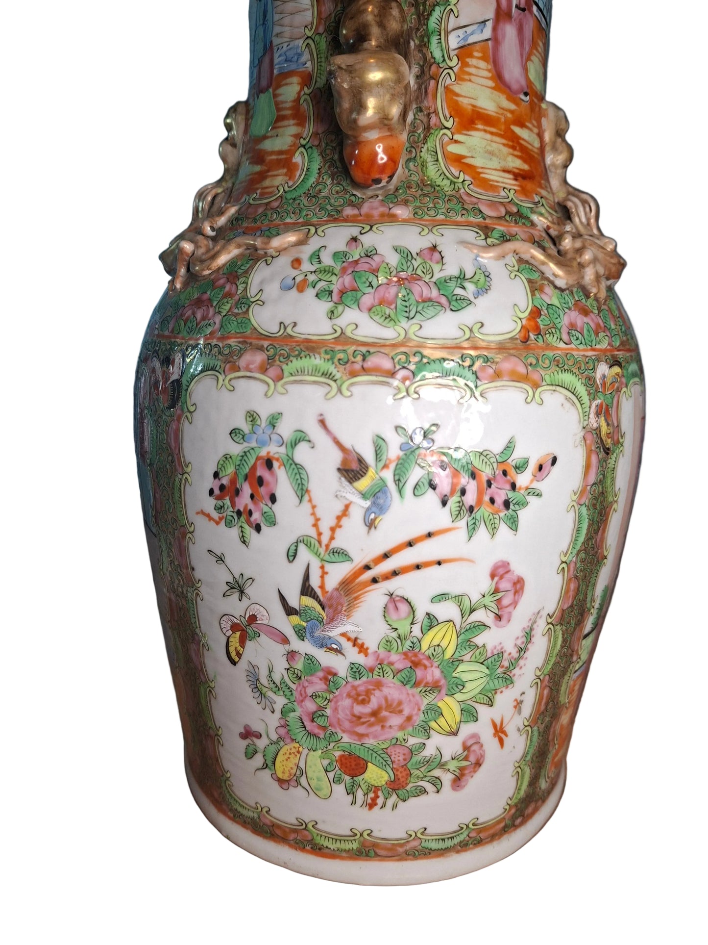An antique Cantonese Porcelain Vase decorated in the famille rose colours 