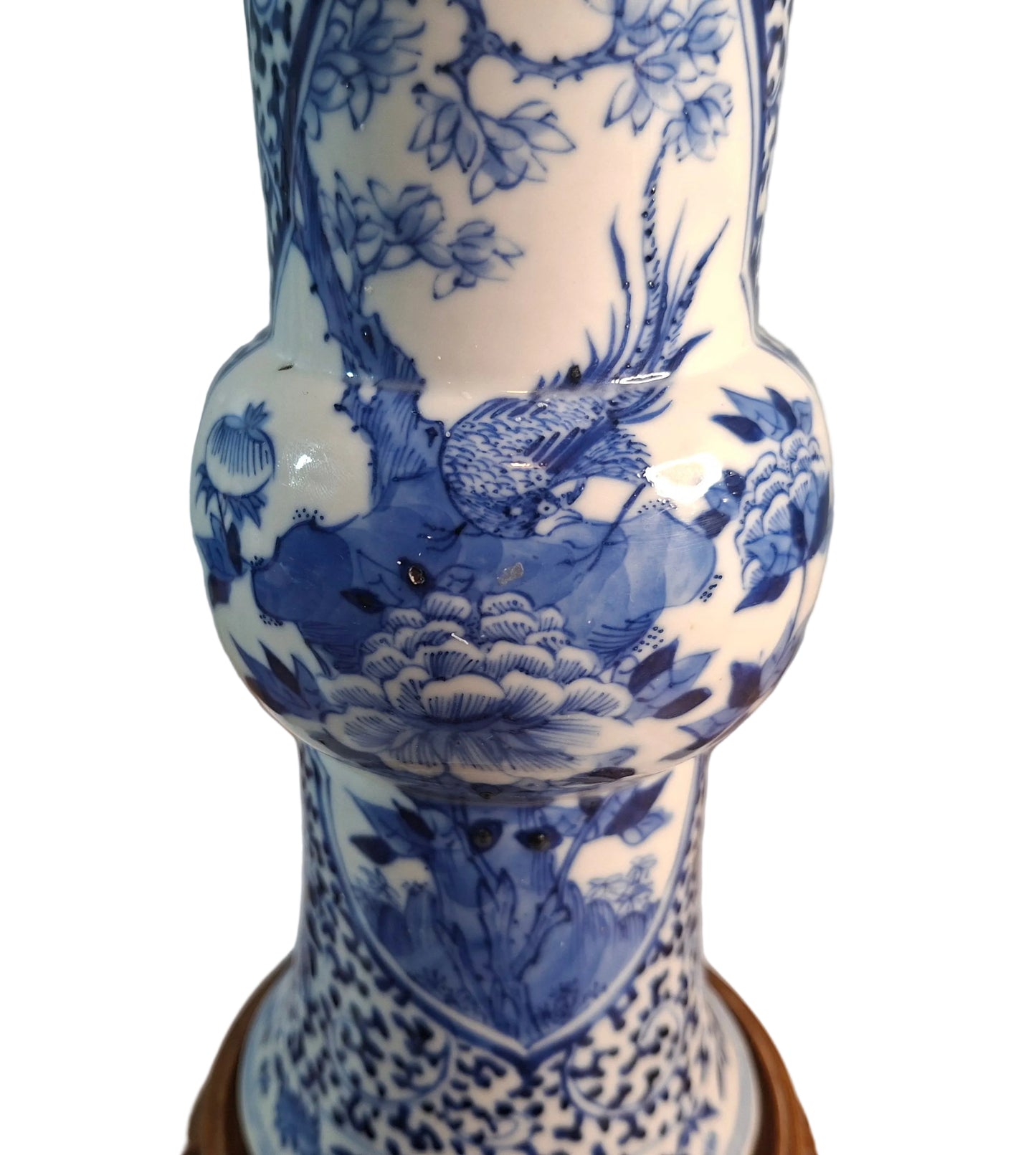Hand Painted Kangxi Style 19th Century Chinese Vase & Carved Stand