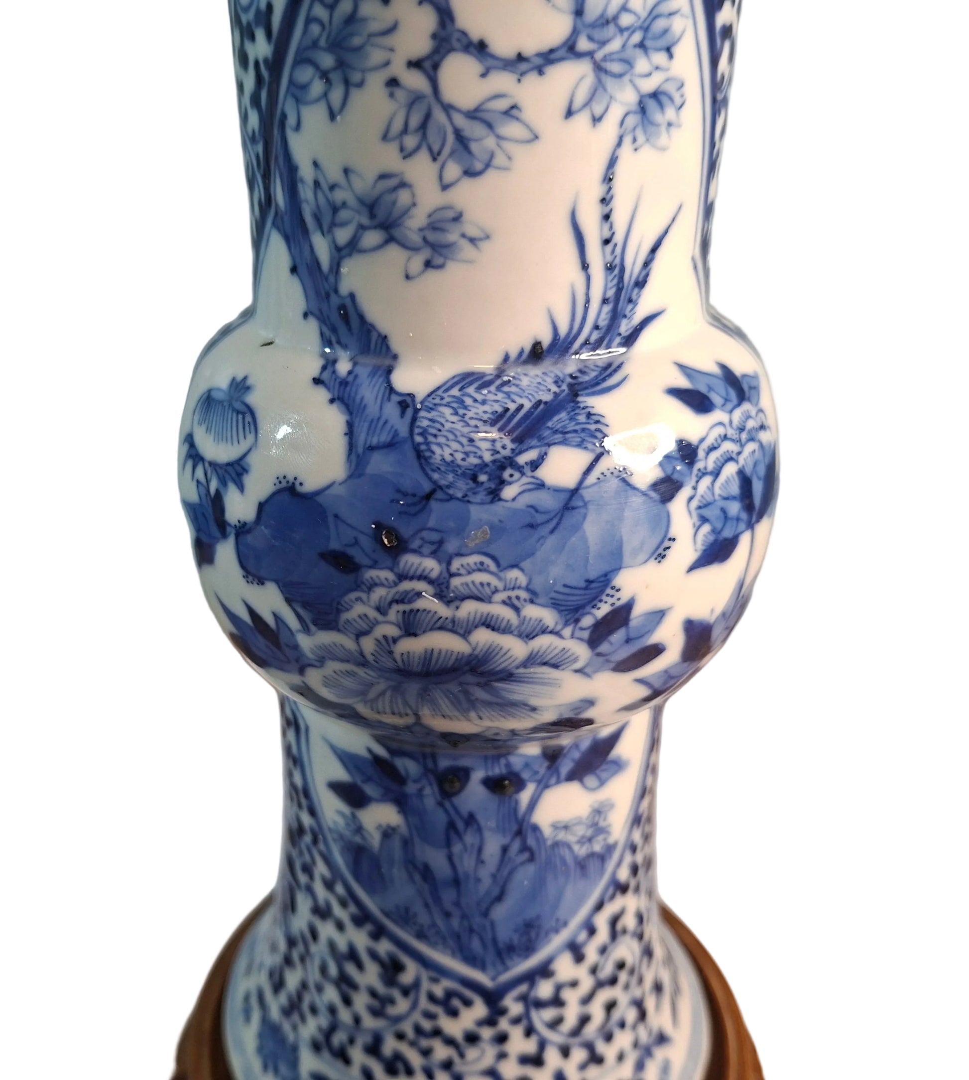 Hand Painted Kangxi Style 19th Century Chinese Vase & Carved Stand