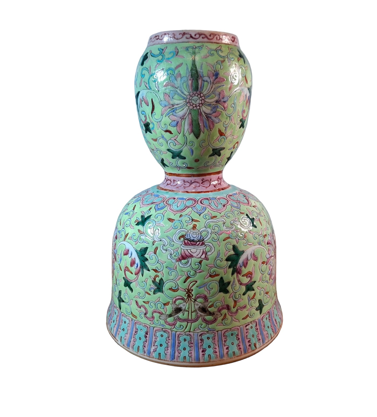 CHINESE TURQUOISE-GROUND FAMILLE-ROSE GOURD VASE DEPICTING 'LOTUS'