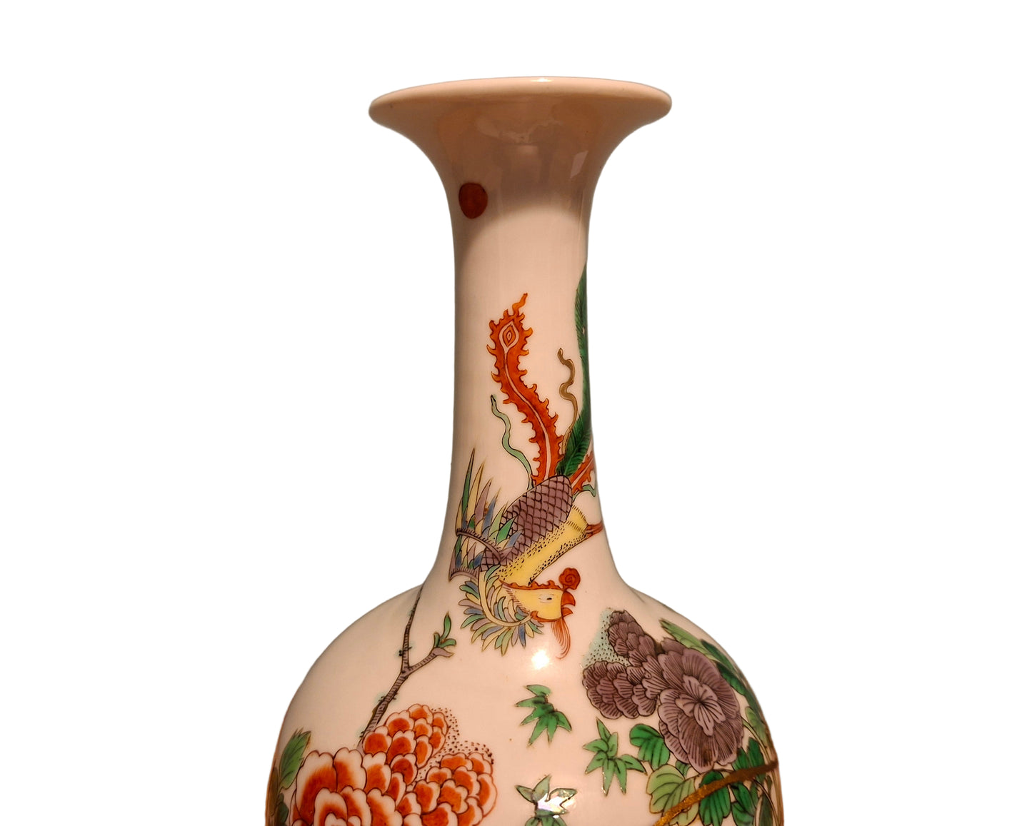 19th Century Chinese mei ping vase, Hand Painted in famille vert enamals 