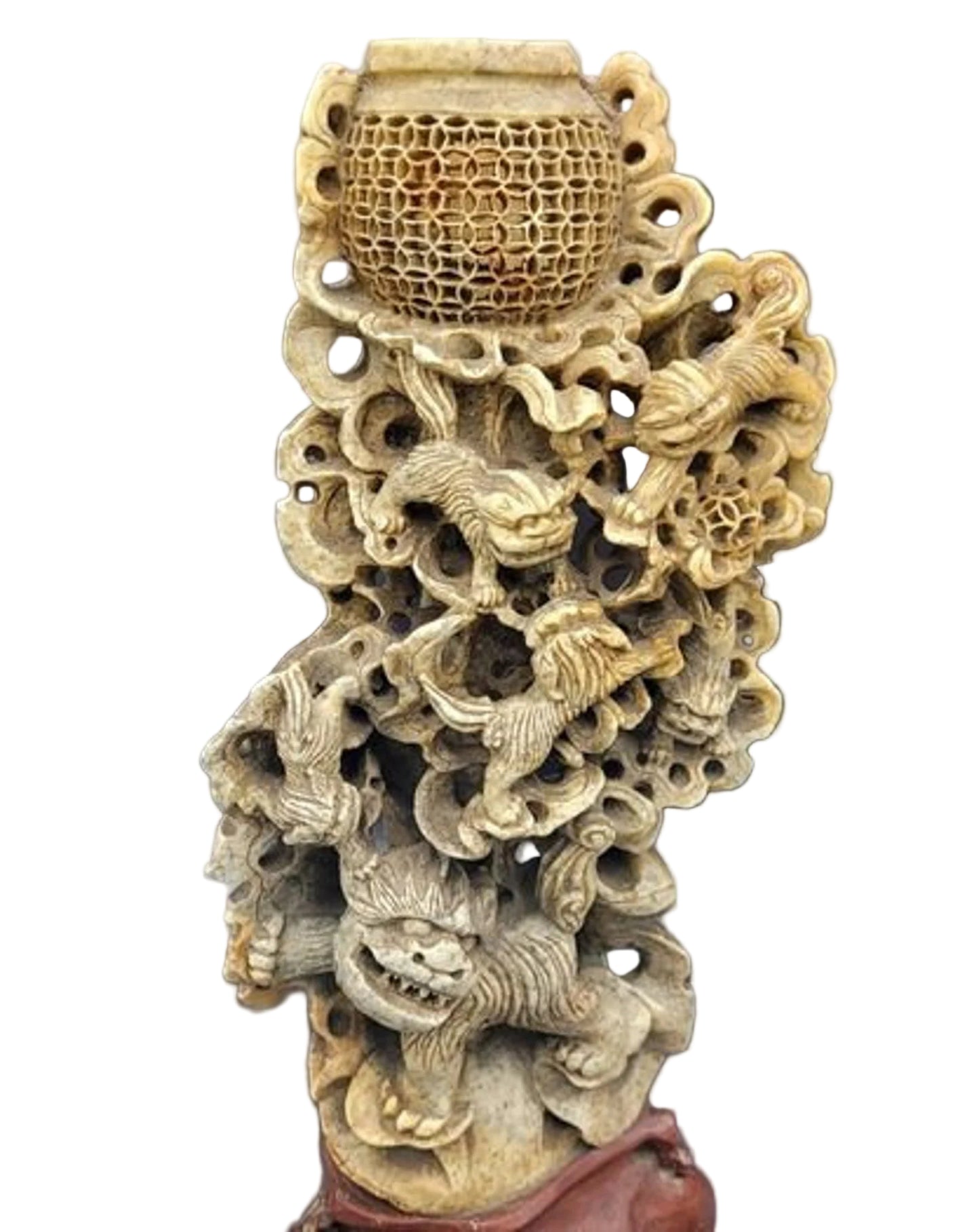 Large Antique 19th/20th Century Chinese Qing Soapstone Foo Dog Carving