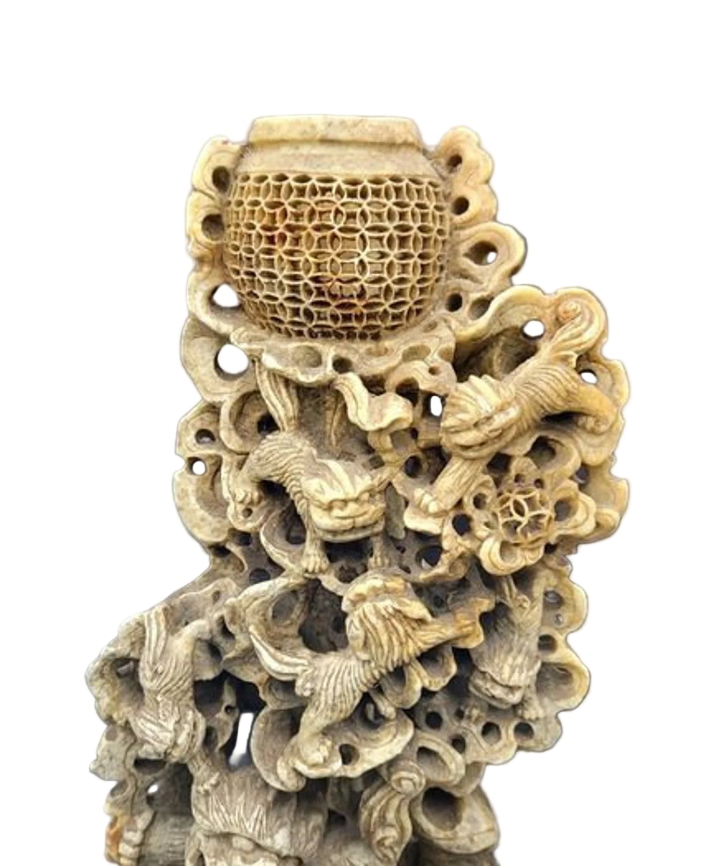 Large Antique 19th/20th Century Chinese Qing Soapstone Foo Dog Carving