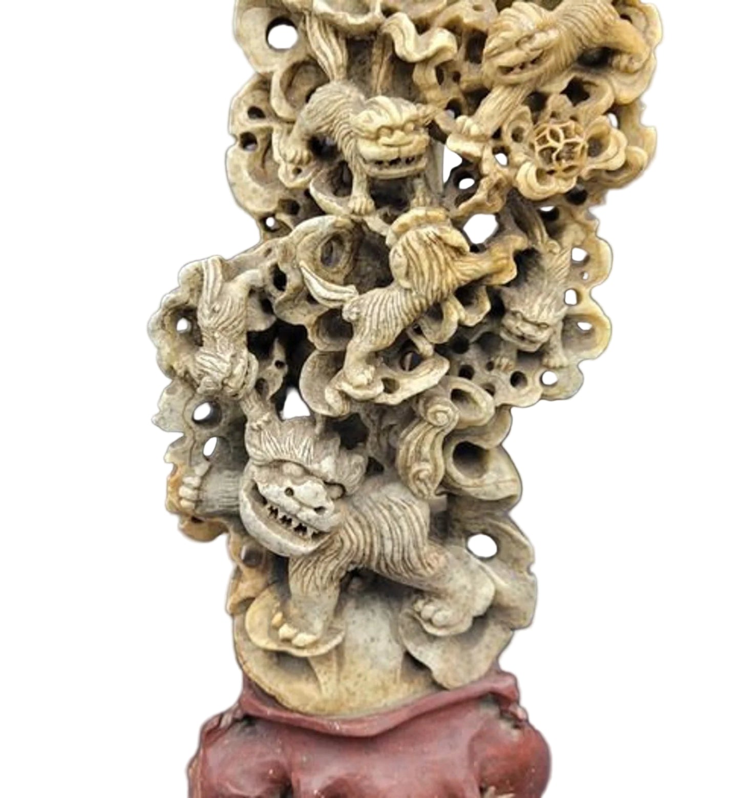 Large Antique 19th/20th Century Chinese Qing Soapstone Foo Dog Carving