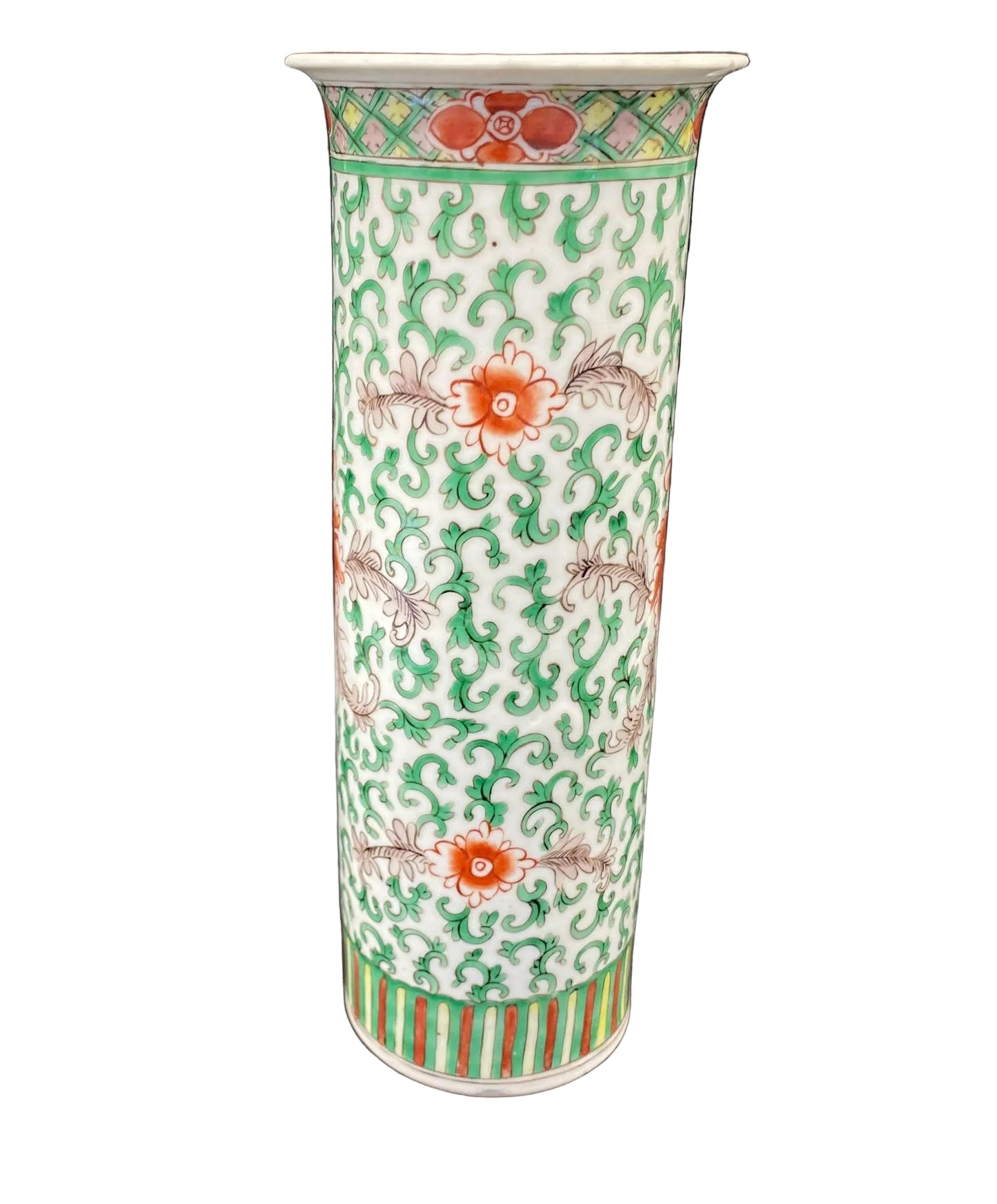 Famille Vert Chinese Porcelain Brush Pot Vase Qing 19th Century