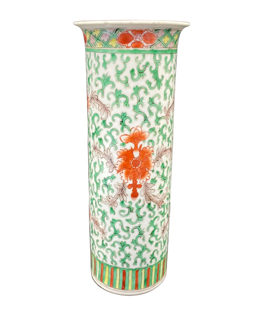 Famille Vert Chinese Porcelain Brush Pot Vase Qing 19th Century