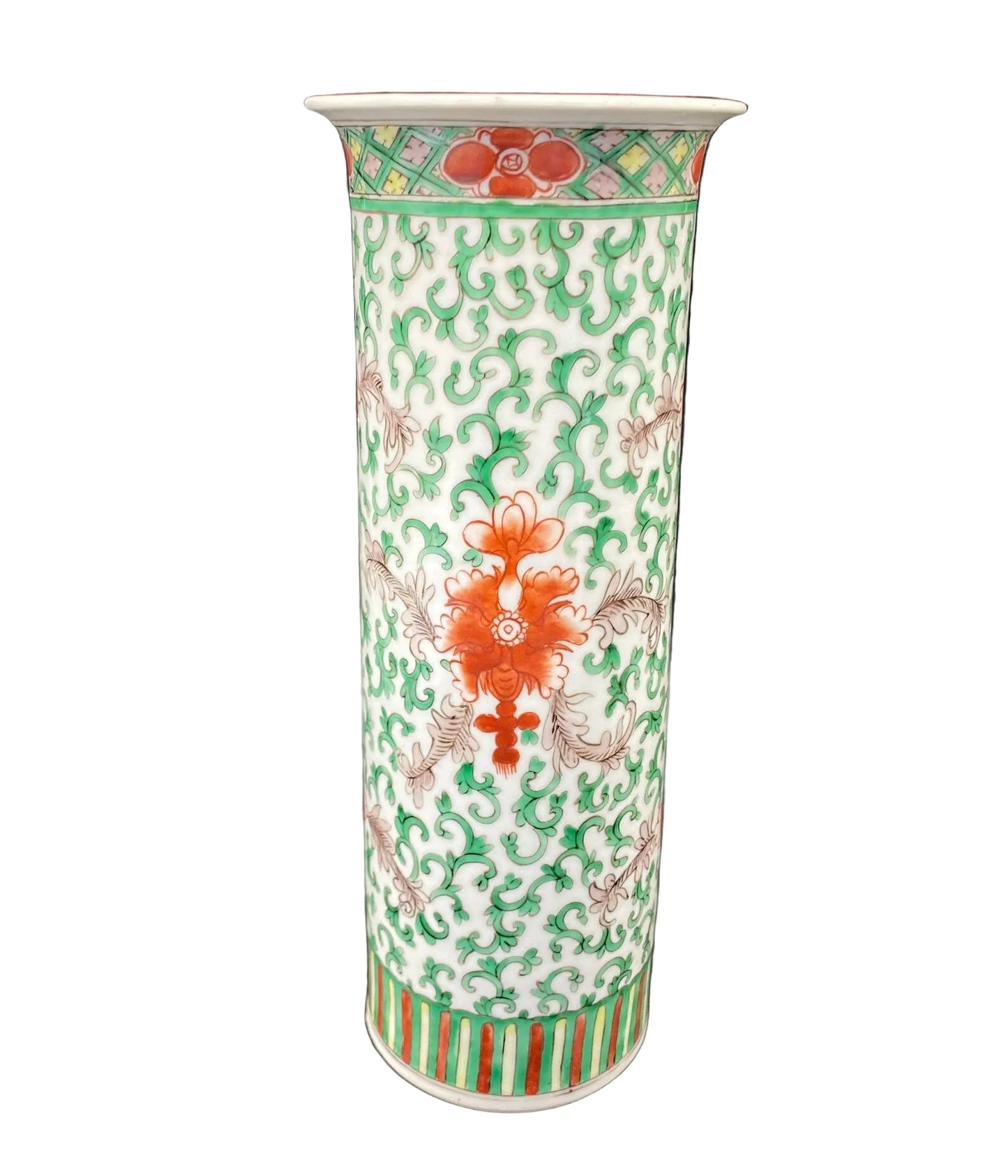 Famille Vert Chinese Porcelain Brush Pot Vase Qing 19th Century