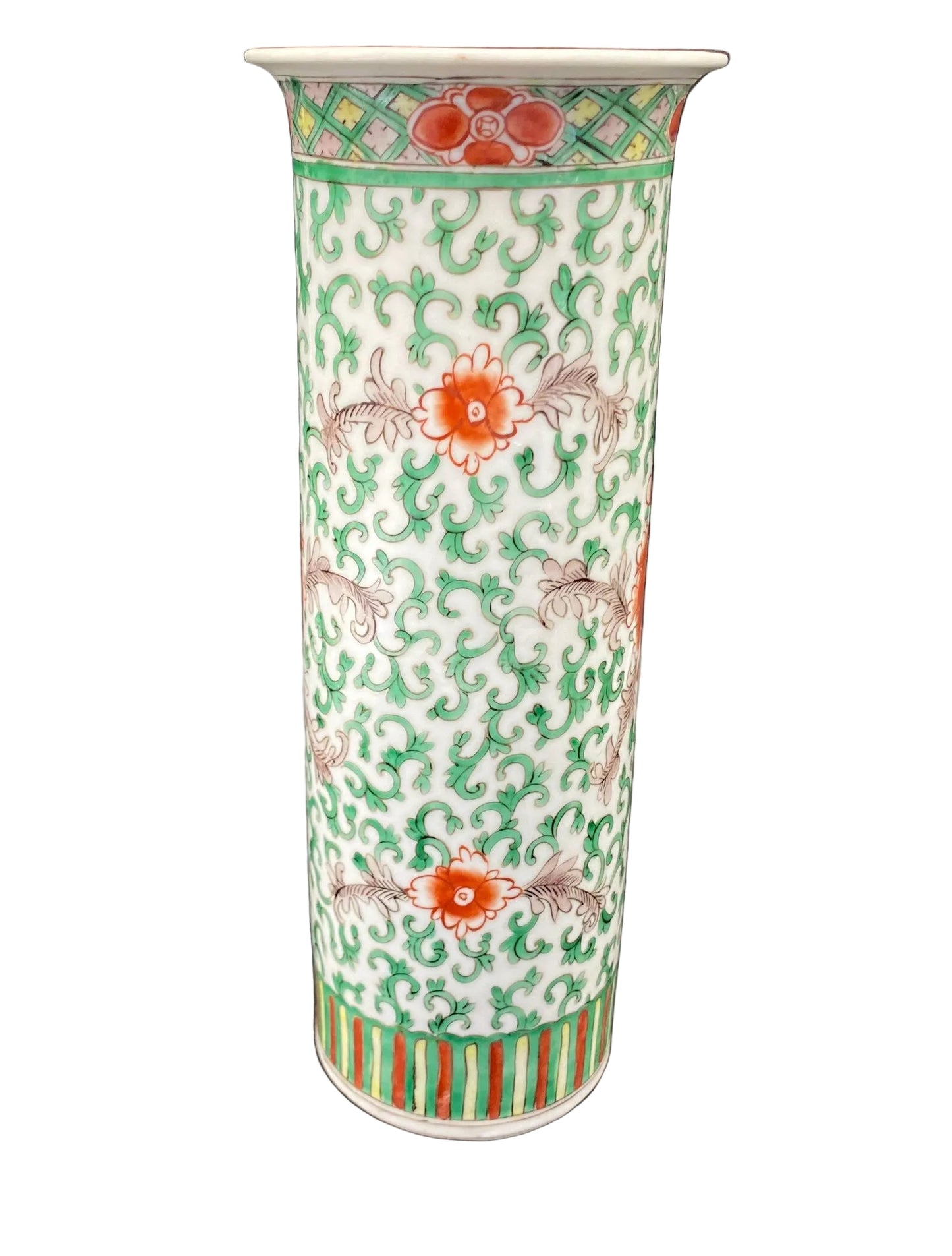 Famille Vert Chinese Porcelain Brush Pot Vase Qing 19th Century