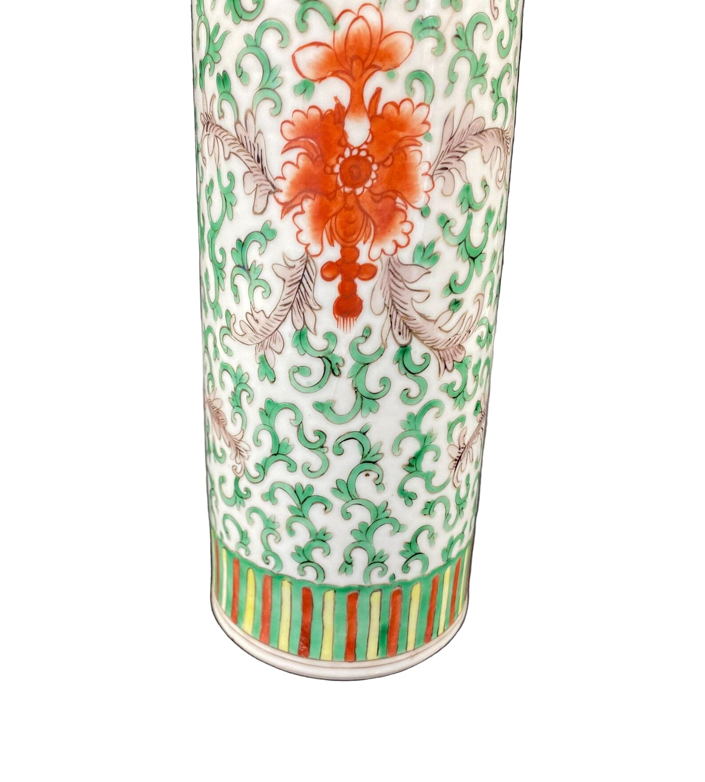 Famille Vert Chinese Porcelain Brush Pot Vase Qing 19th Century