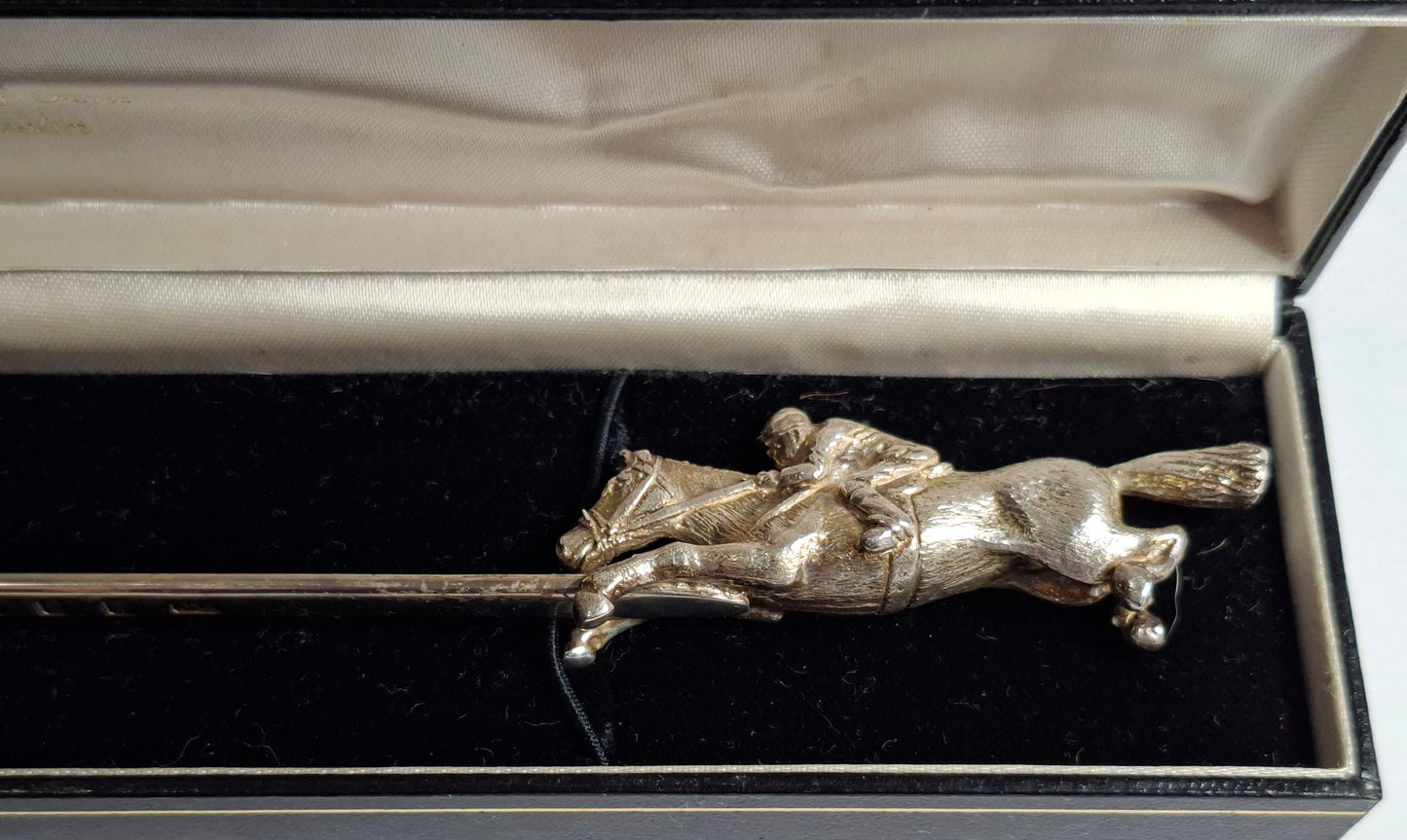 vintage Irish solid  silver letter opener with an equestrian figure mount.