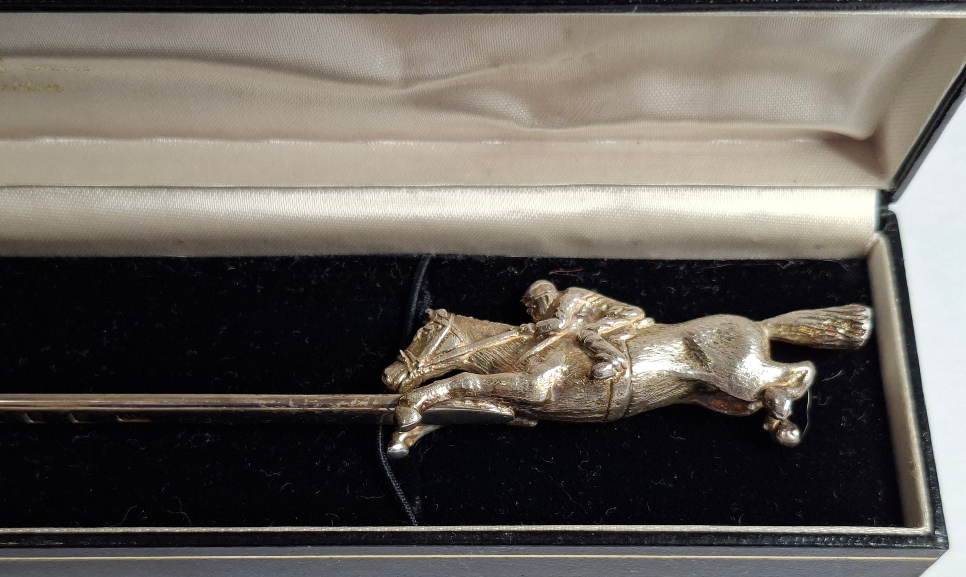 vintage Irish solid  silver letter opener with an equestrian figure mount.