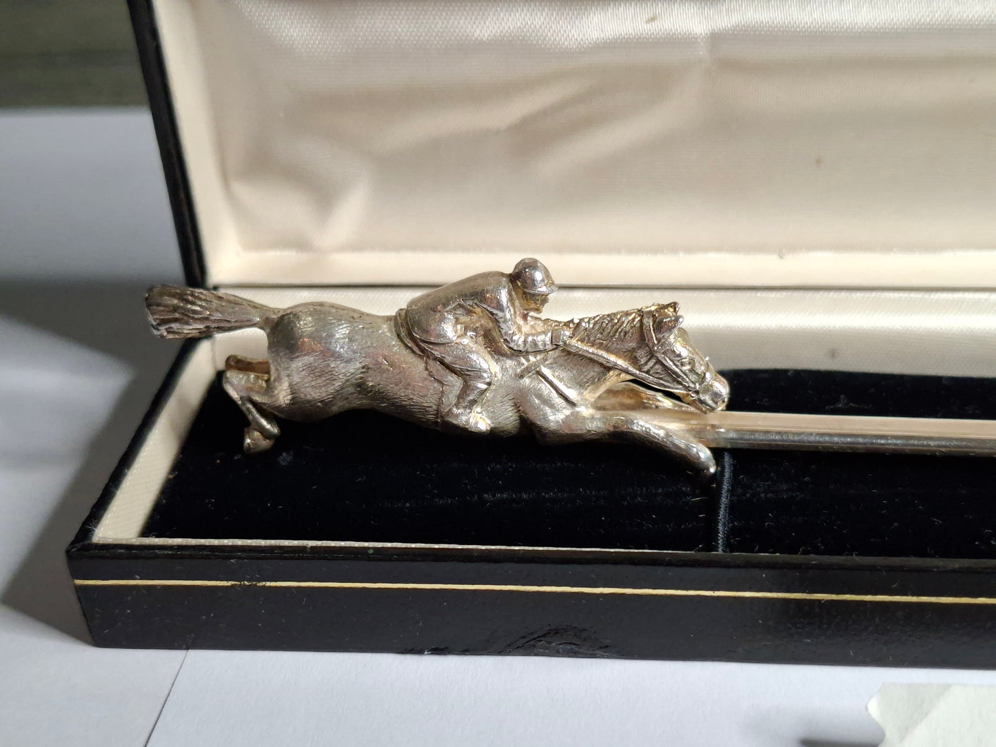 vintage Irish silver letter opener with an equestrian figure mount. 925 sterling silver