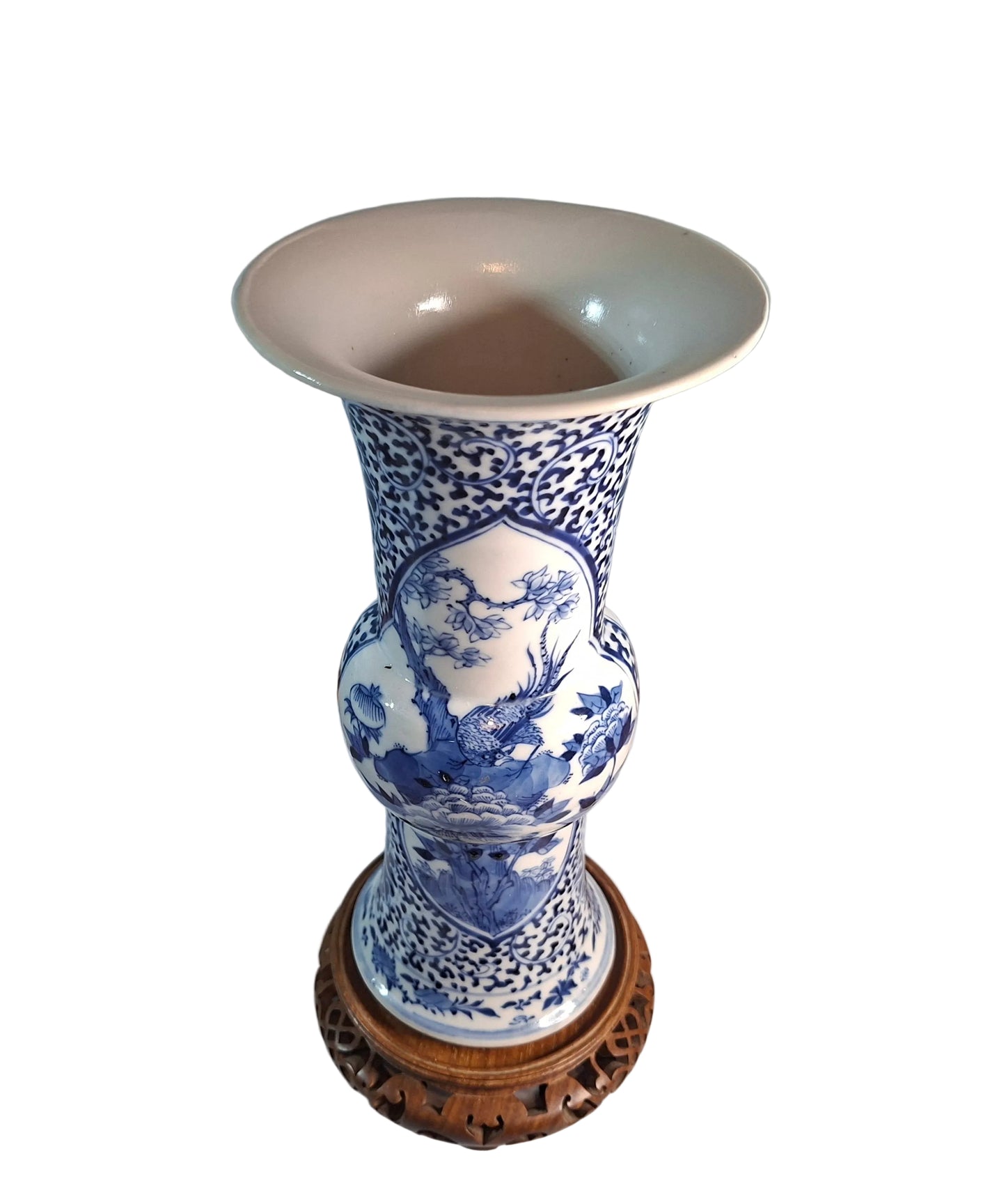 Kangxi Style 19th Century Chinese Vase & Carved wooden Stand