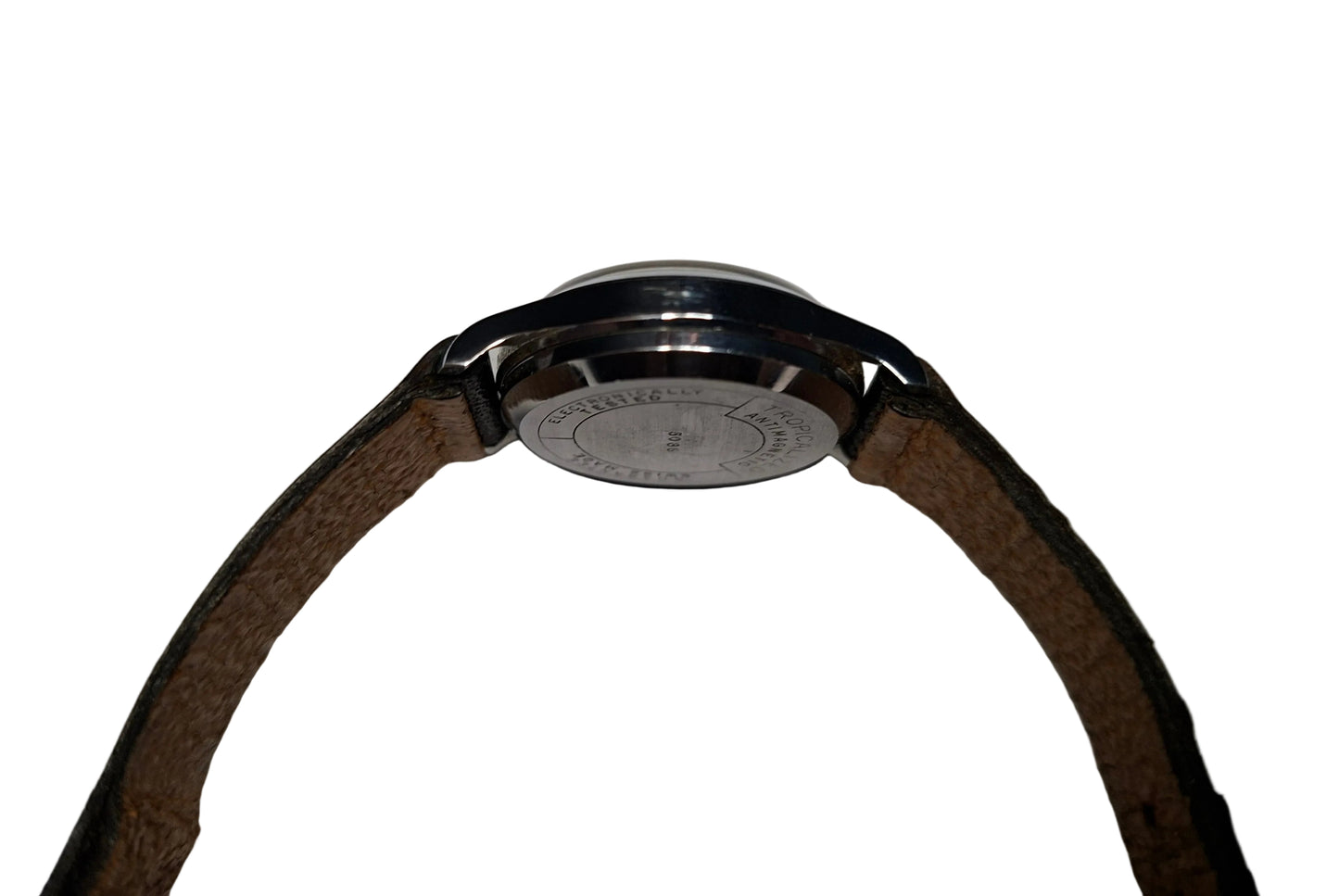 vintage men's Watch with cream dial,  gold hands and numbers with sweeping red tipped seconds hand