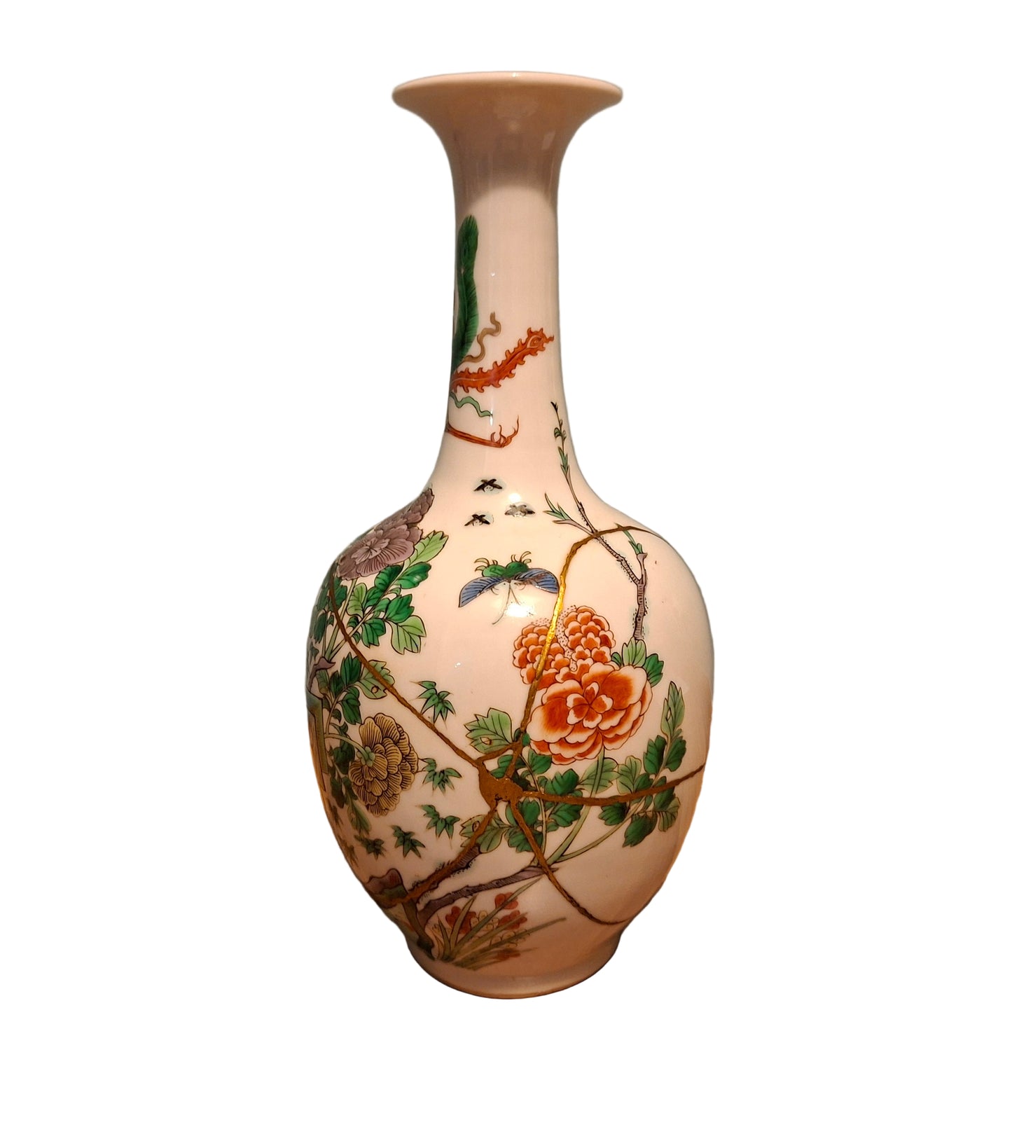 Chinese Antique Late 19th Century famille verte mei ping vase phoenix Pattern, Hand Painted
