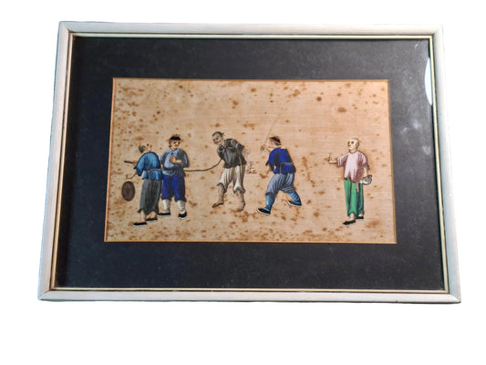 Antique 19th-century Chinese Pith Painting - Versions of Punishment